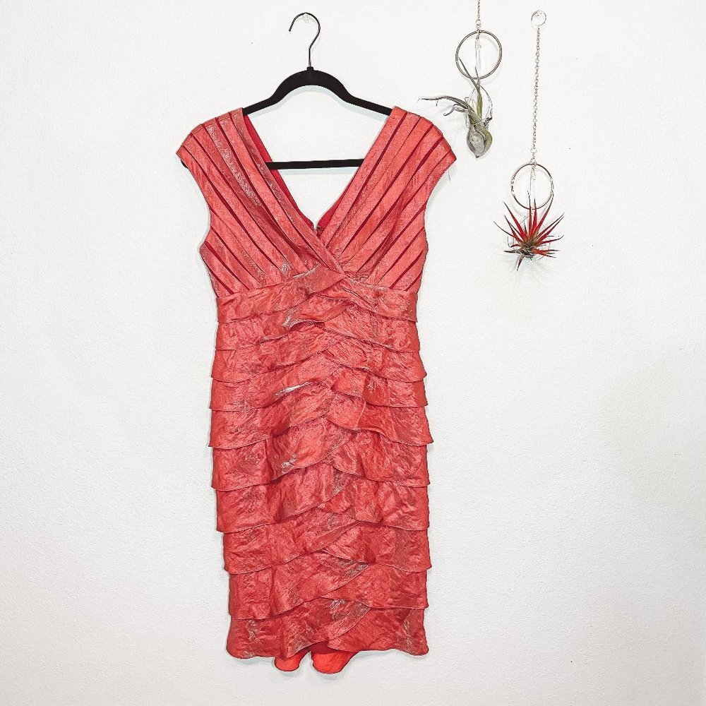 Adrianna Papell Iridescent Red Tiered Dress